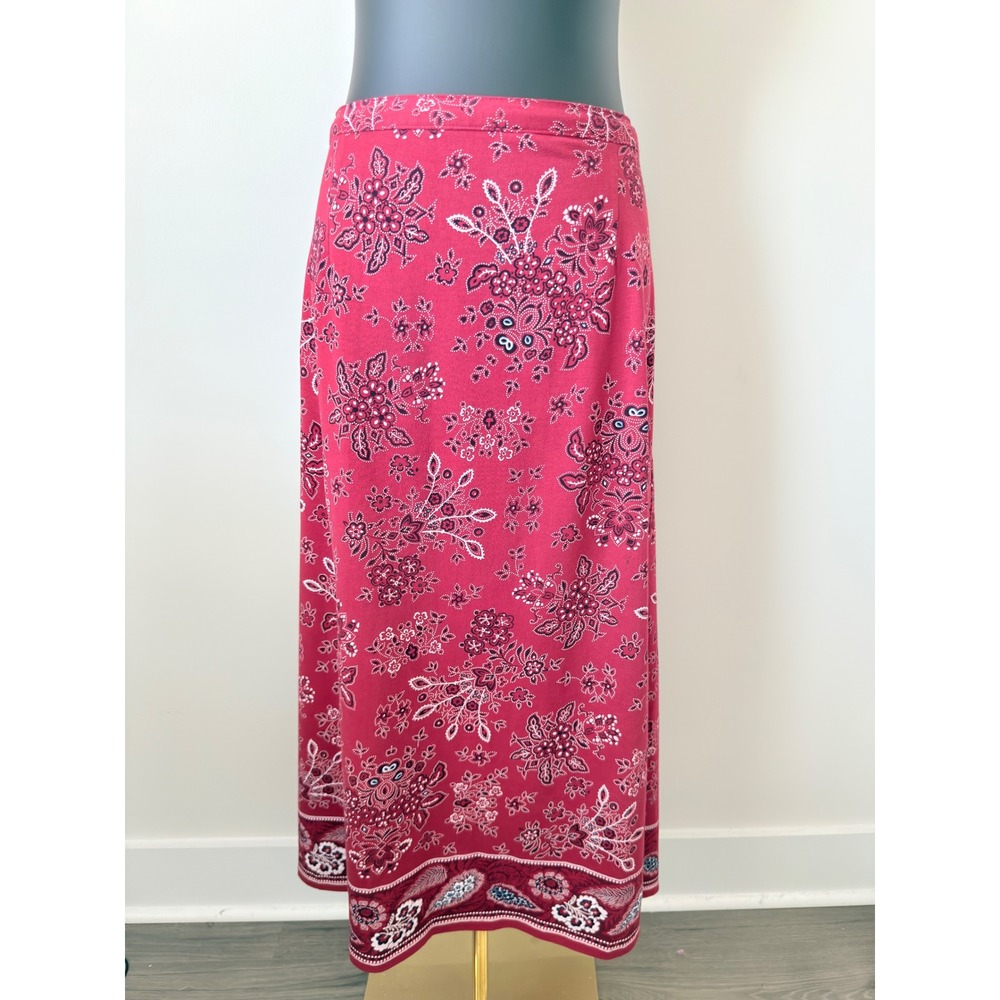 Coldwater Creek Red Floral Paisley Bandana Print Cotton Maxi Skirt 2X H05046